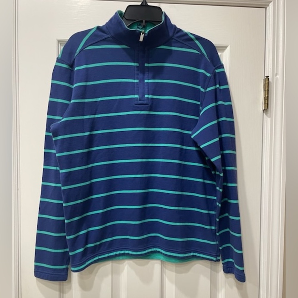 Southern Tide Men Large Green Blue Stripe 1/4 Zip Long Sleeve Shirt Size M